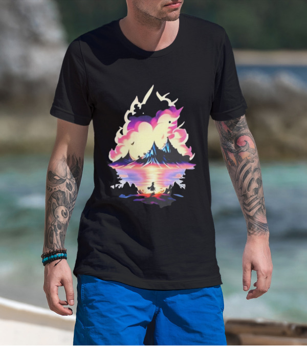 Fairy Tale Sight Comics Artwork Enchanted Landscape With Mountains And Reflection T-Shirt
