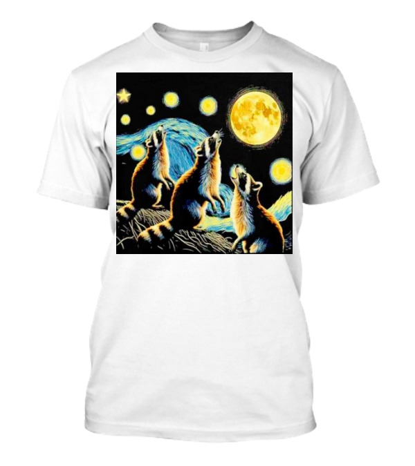 Raccoons Howling At Full Moon Starry Night Trash Pandas T-Shirt