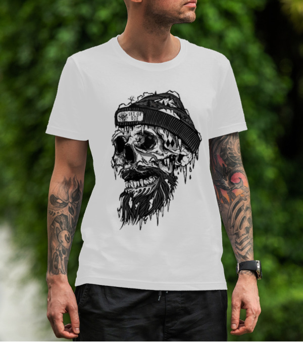 Skull Wild Ski Or Die Ice Beard Beanie Adventure T-Shirt