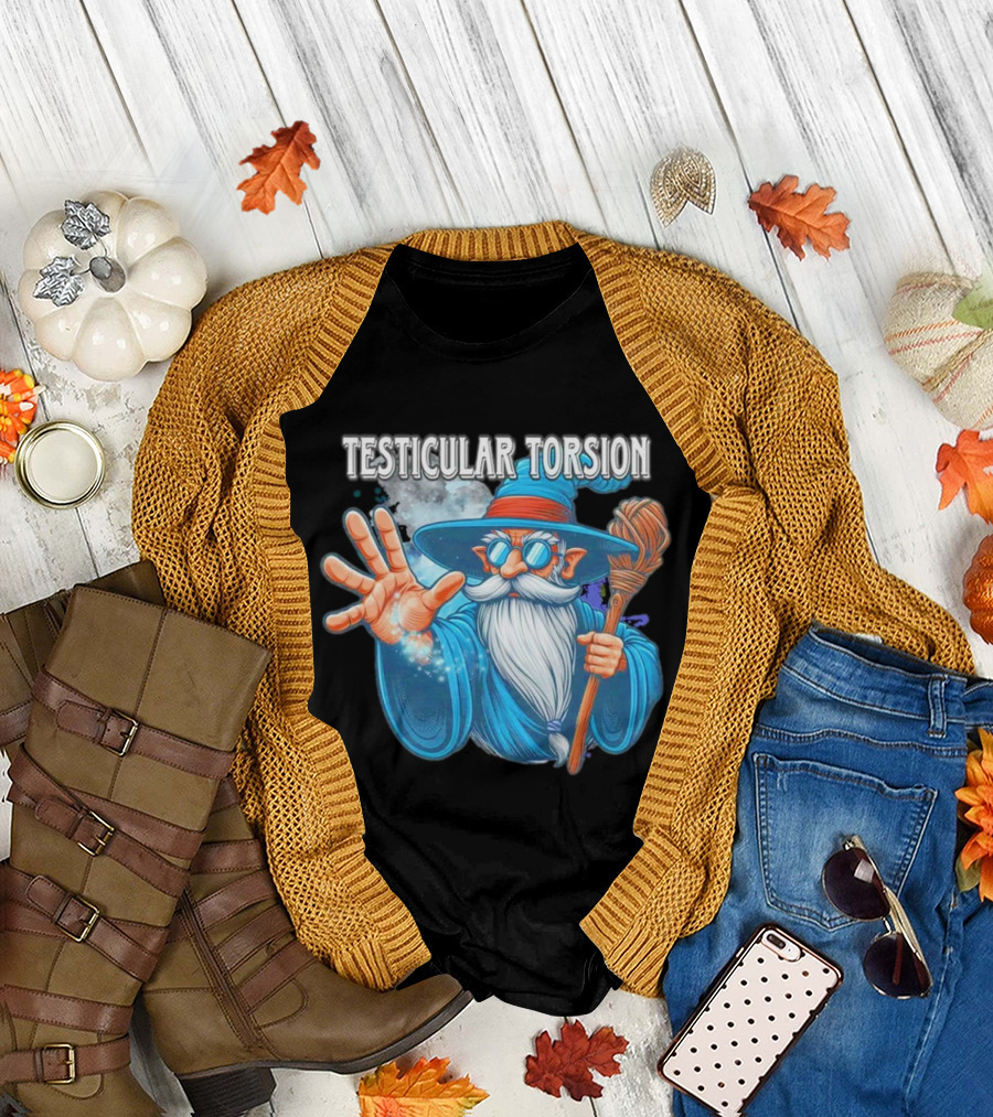 Testicular Torsion Wizard with Magic and Broomstick T-Shirt