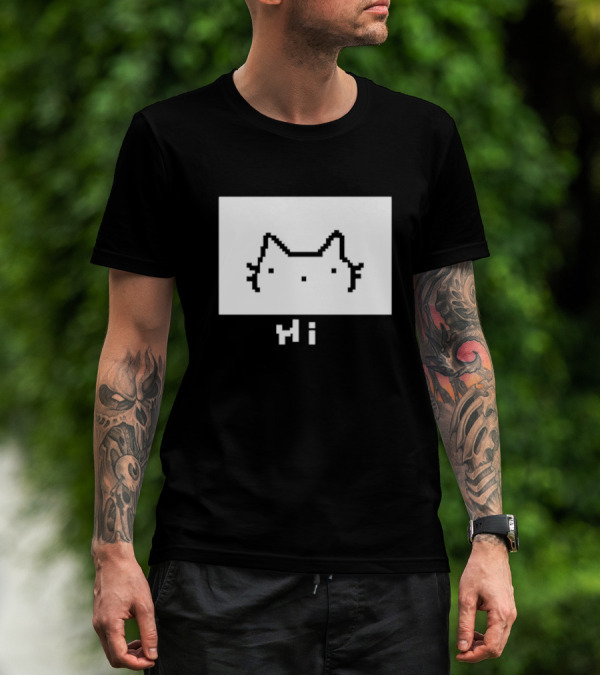 Chew Hi Cat Pixel Art Minimalistic Kitty T-Shirt