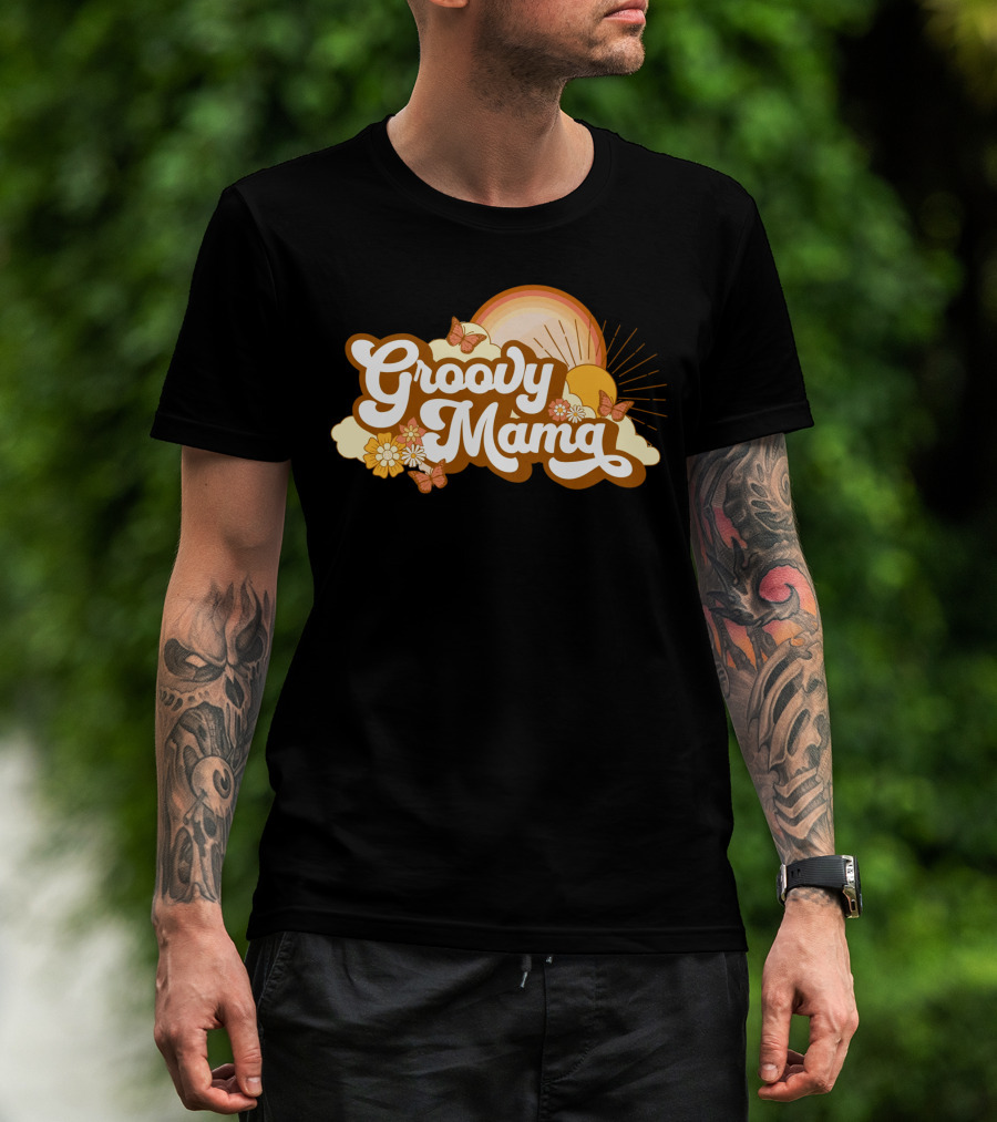 Groovy Mama Retro Sunflower Butterflies T-Shirt