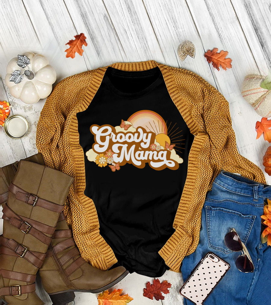 Groovy Mama Retro Sunflower Butterflies T-Shirt