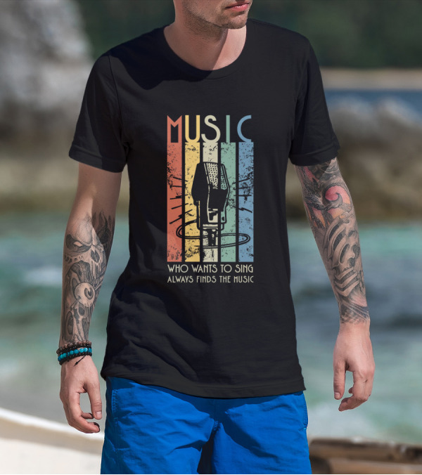 MUSIC Retro Stripes Microphone Who Wants To Sing Always Finds The Music T-Shirt