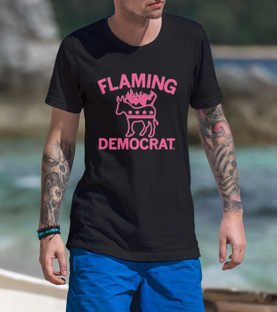 Flaming Democrat Donkey With Stars And Flames T-Shirt
