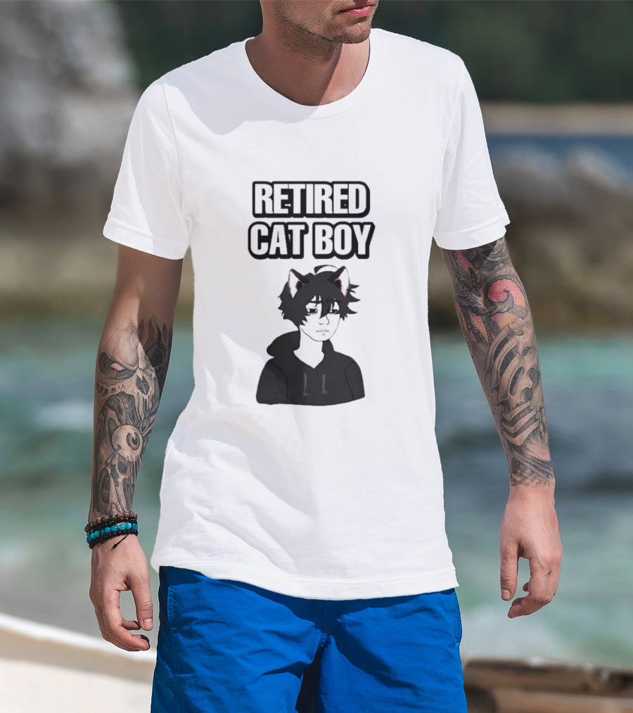 RETired Cat Boy With Black Hoodie And Cat Ears T-Shirt