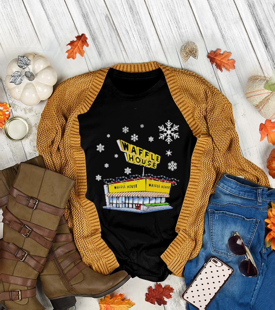 Waffle House Snowflakes Christmas Scene T-Shirt