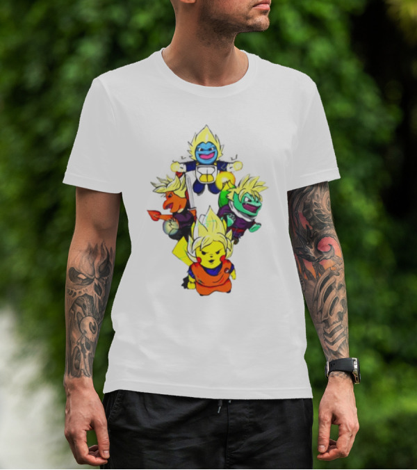 Dragon Ball Z Super Saiyan Pokemon Crossover Characters T-Shirt