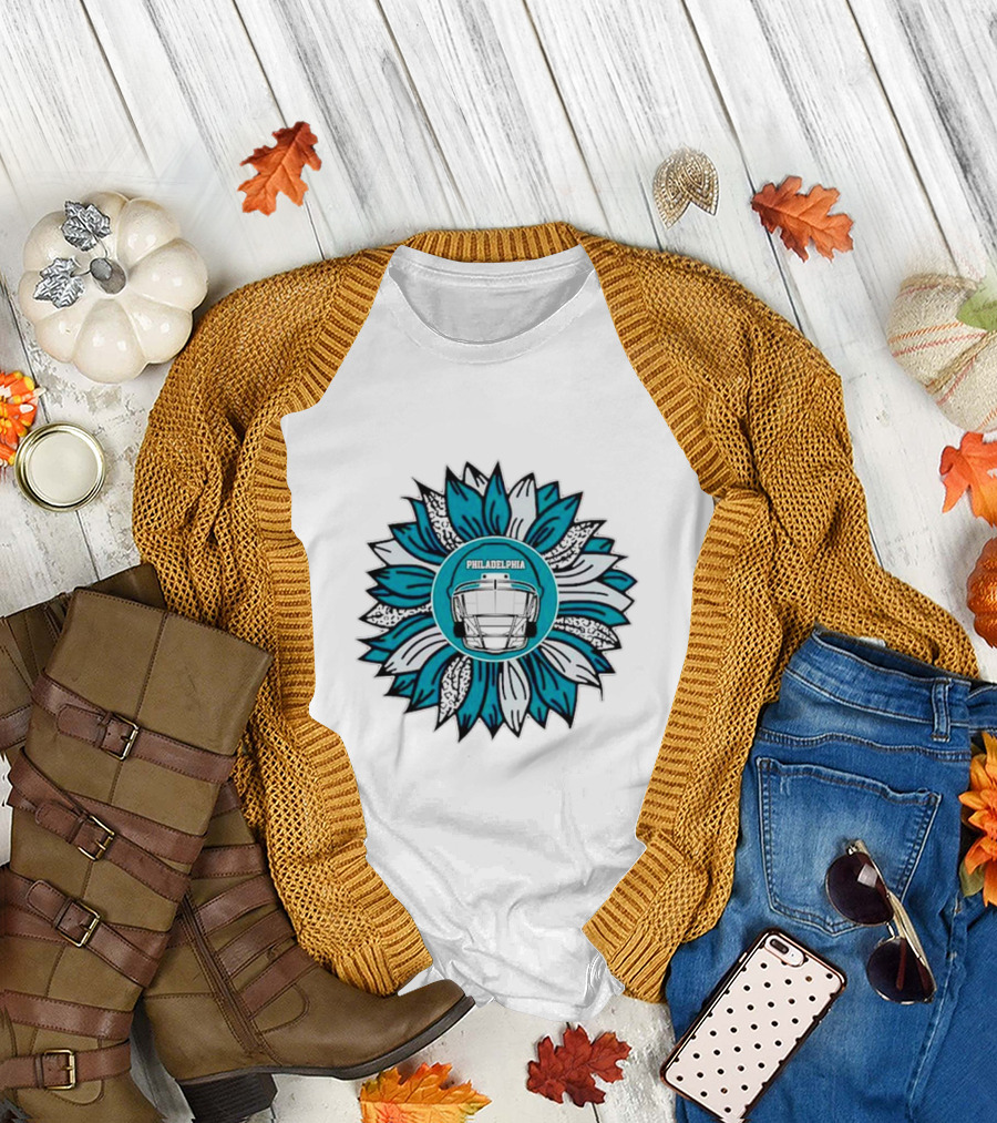 Philadelphia Eagles Football Helmet Sunflower T-Shirt
