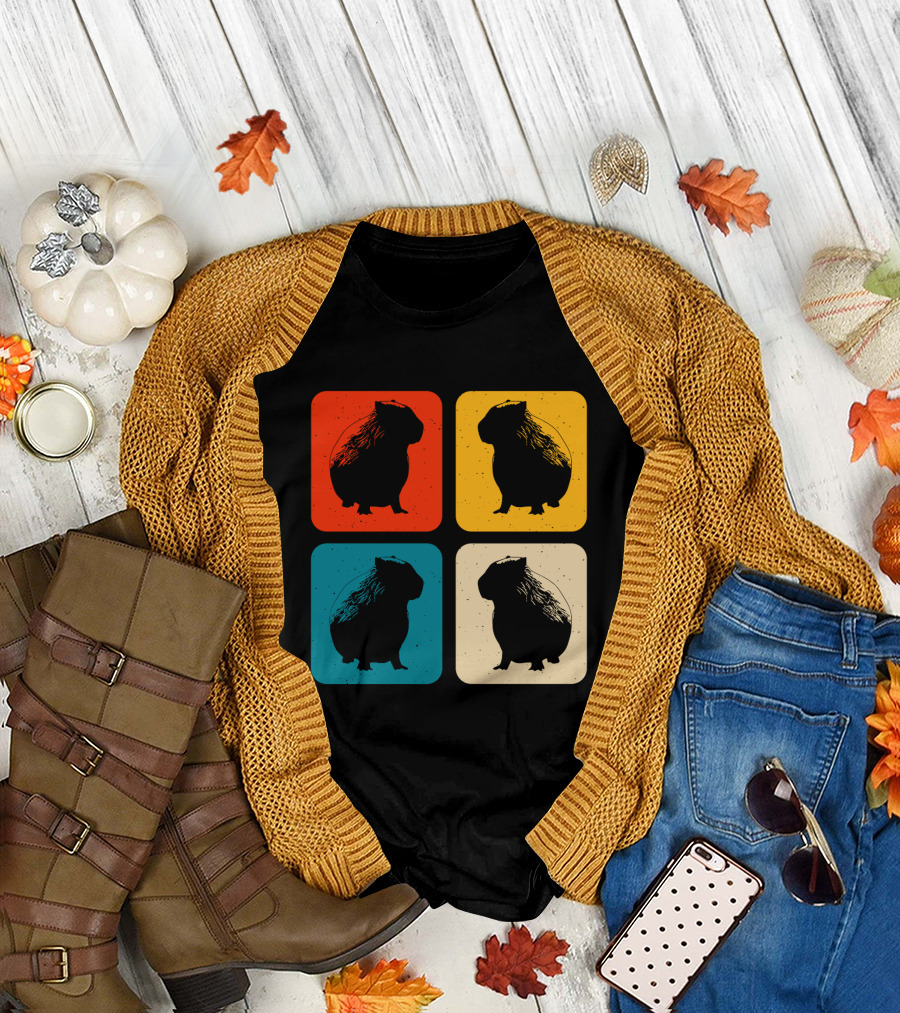 Vintage Capybara Pop Art Silhouette Four Colors Squares T-Shirt