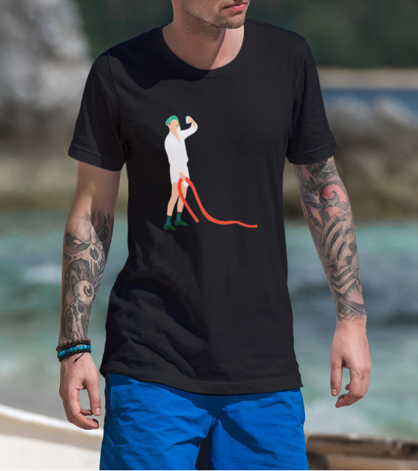 Septic Engineer Drunk Holding Hose Cartoon With Green Hat And Boots T-Shirt