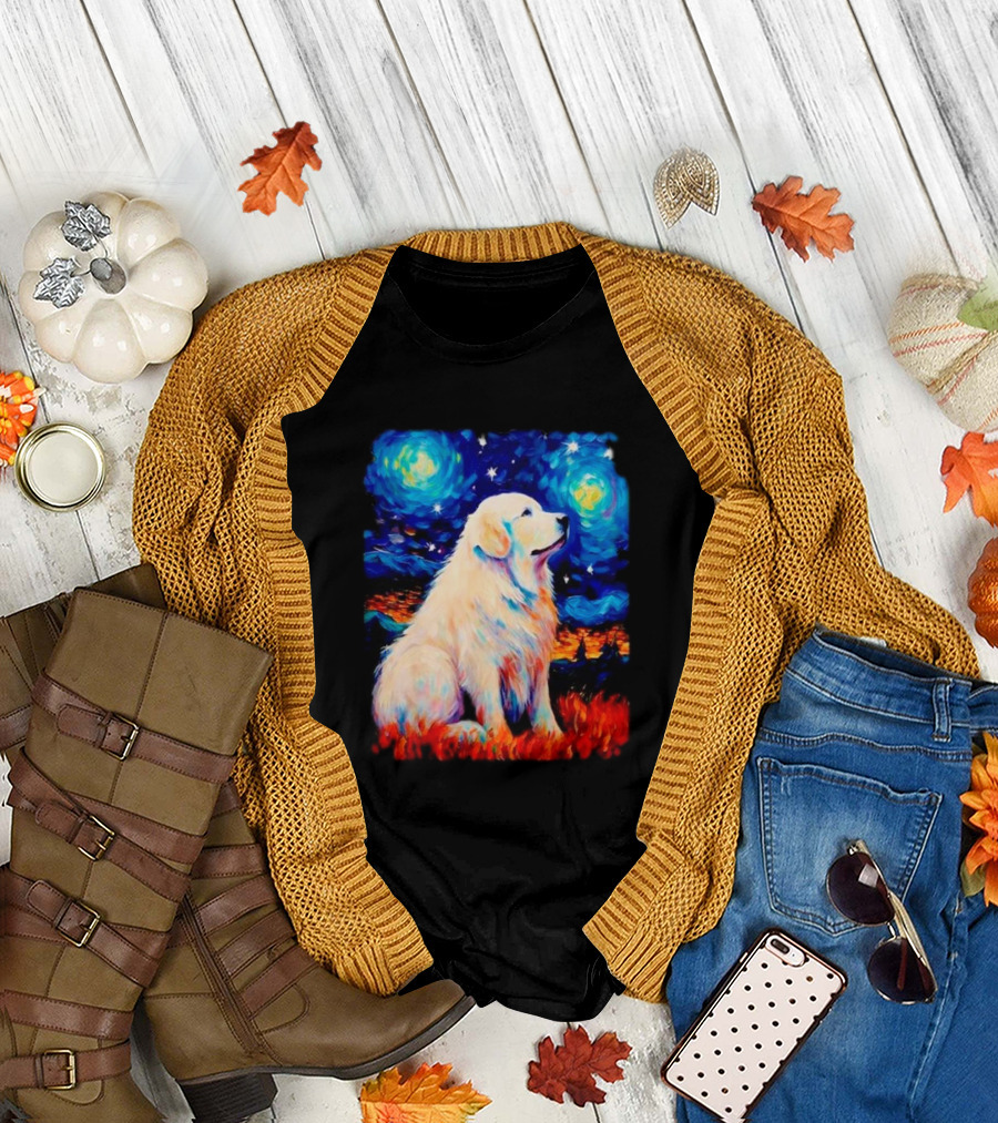 Starry Night Great Dog Van Gogh Style Golden Retriever T-Shirt