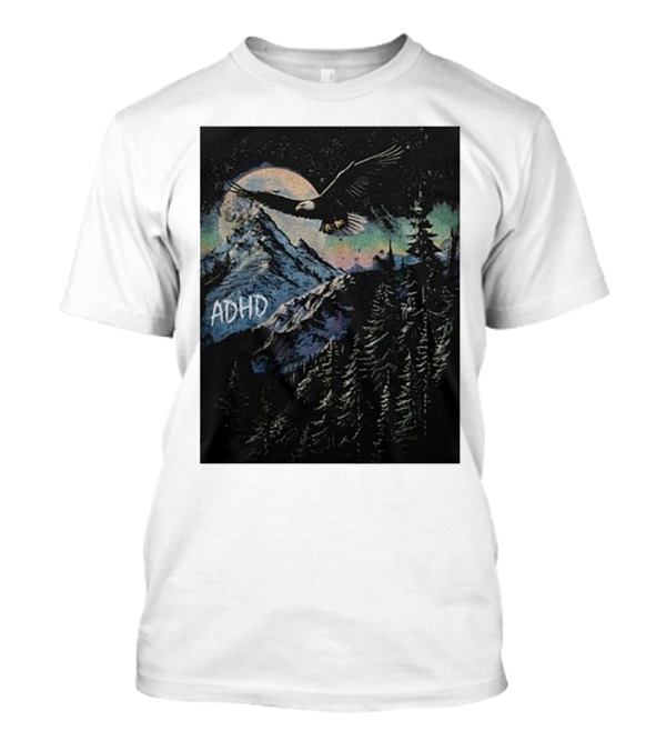 ADHD Eagle Soars Over Mountain Peaks In Glowing Night Sky T-Shirt