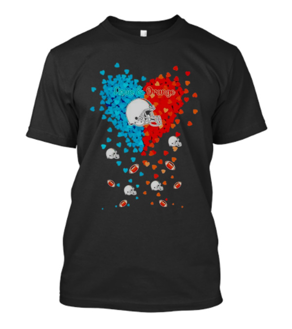 Aqua And Orange Miami Dolphins Hearts And Helmets Football T-Shirt