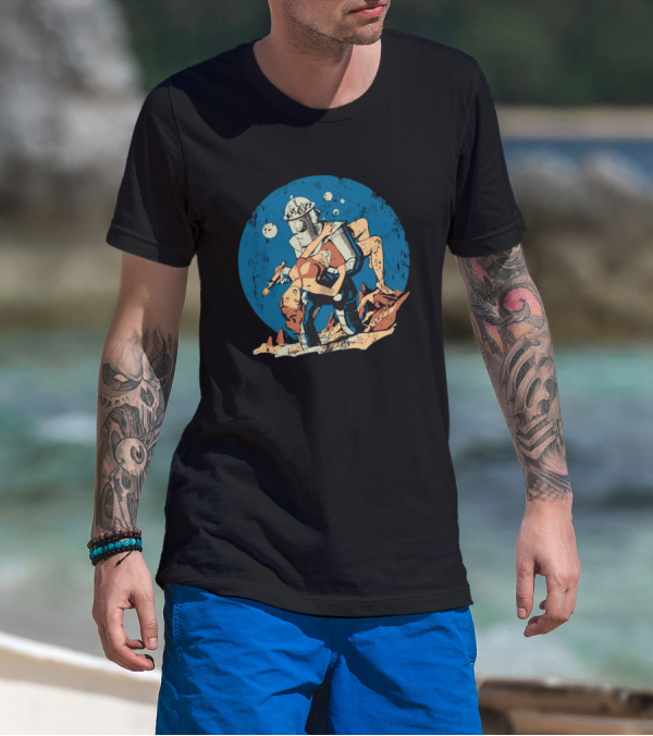 Damselindistress Retro Robot Romance Vintage Sci-Fi Space Adventure T-Shirt