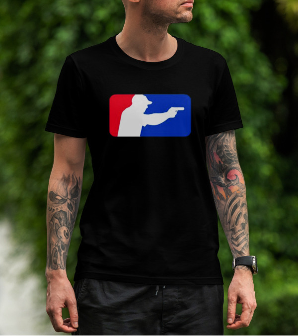Major League Shooter Silhouette In Red White And Blue Rectangle T-Shirt