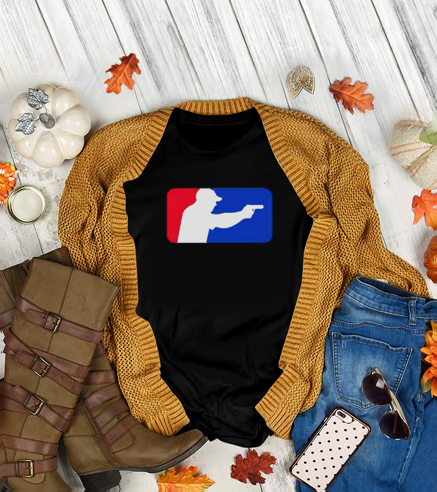 Major League Shooter Silhouette in Red White and Blue Rectangle T-Shirt
