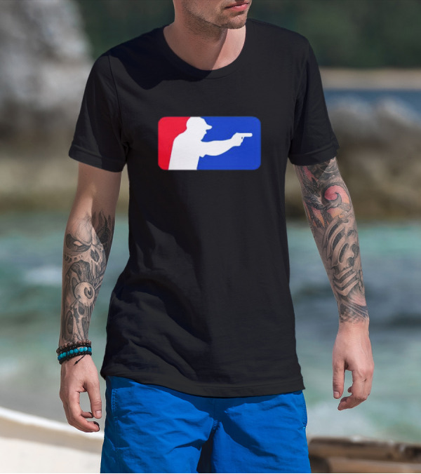 Major League Shooter Silhouette In Red White And Blue Rectangle T-Shirt