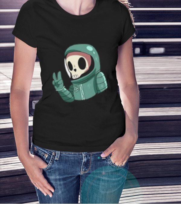 Peace Homie Skull Astronaut In Green Suit Making V-Sign T-Shirt