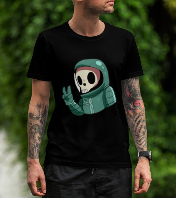 Peace Homie Skull Astronaut In Green Suit Making V-Sign T-Shirt