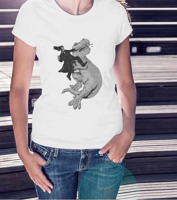 Punching ARex Like A Boss Victorian Gentleman Fighting Dinosaur T-Shirt