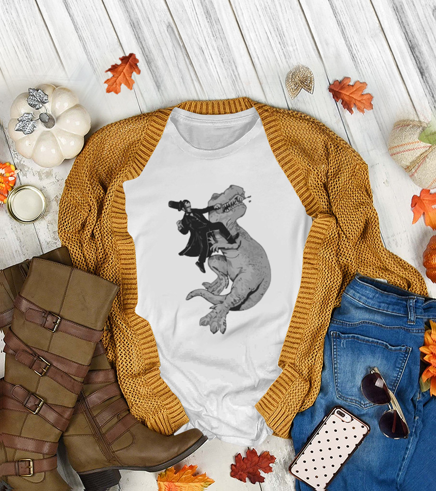 Punching aRex Like a Boss Victorian Gentleman Fighting Dinosaur T-Shirt