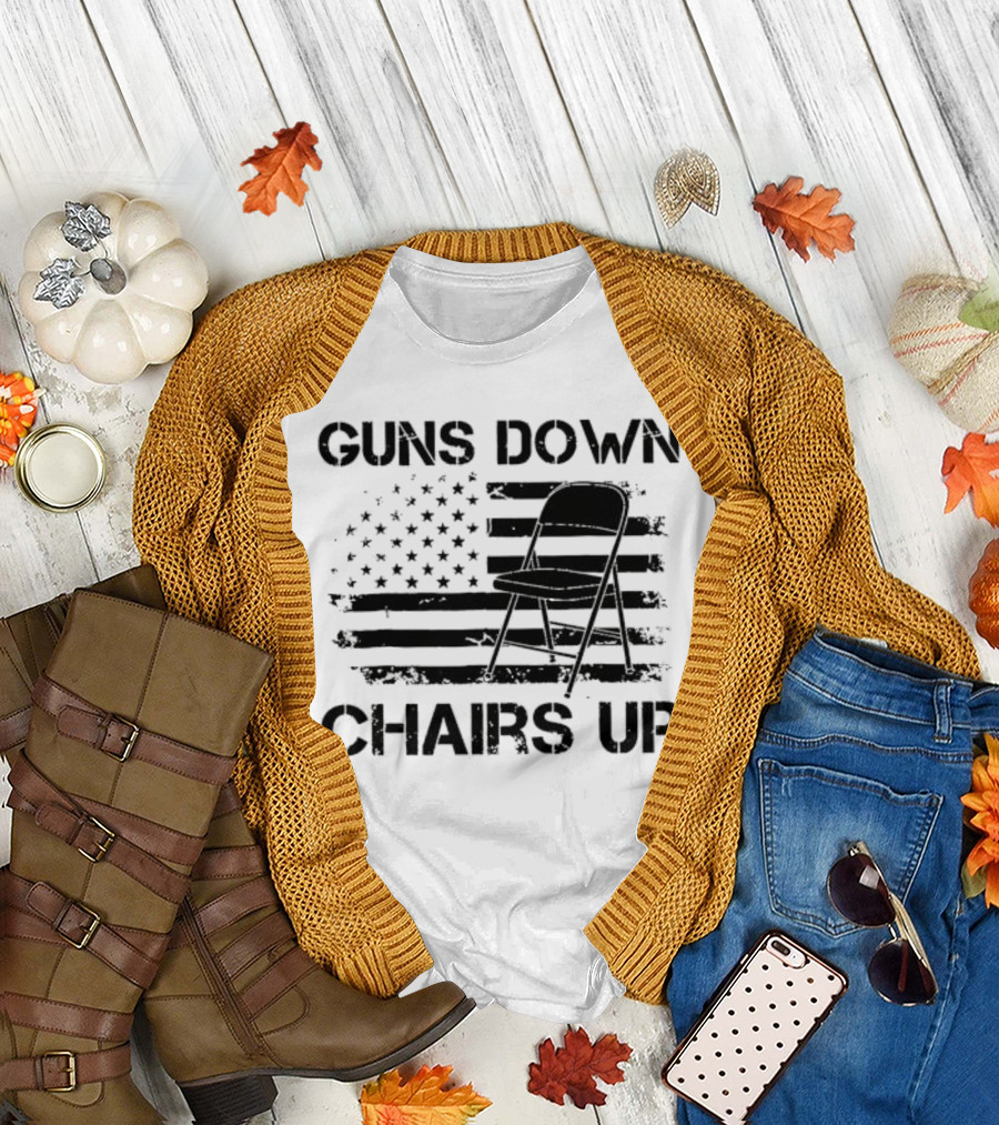 Guns Down Chairs Up American Flag Folding Chair T-Shirt