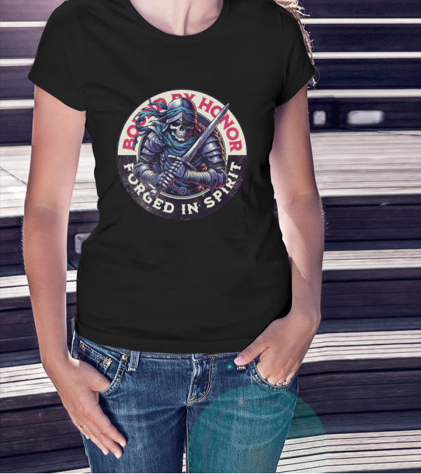 Bound By Honor Forged In Spirit Knight Skull With Sword T-Shirt