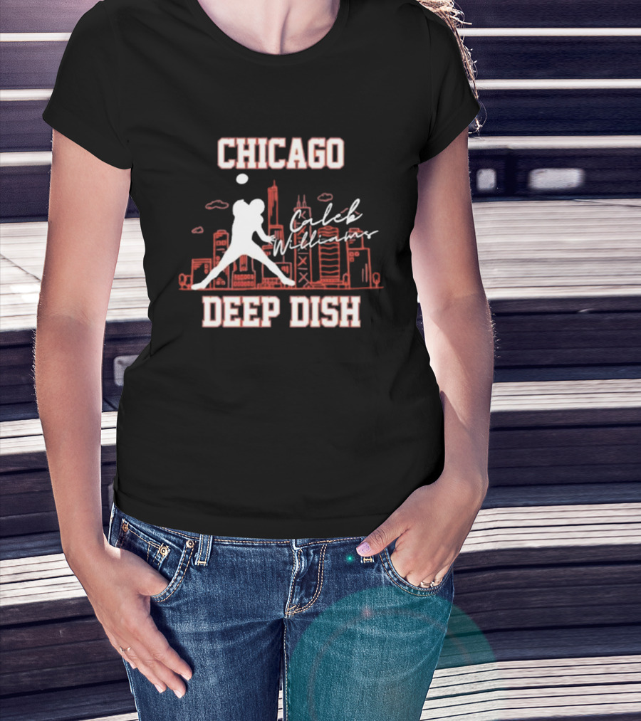 Caleb Williams Chicago Deep Dish Football Skyline T-Shirt