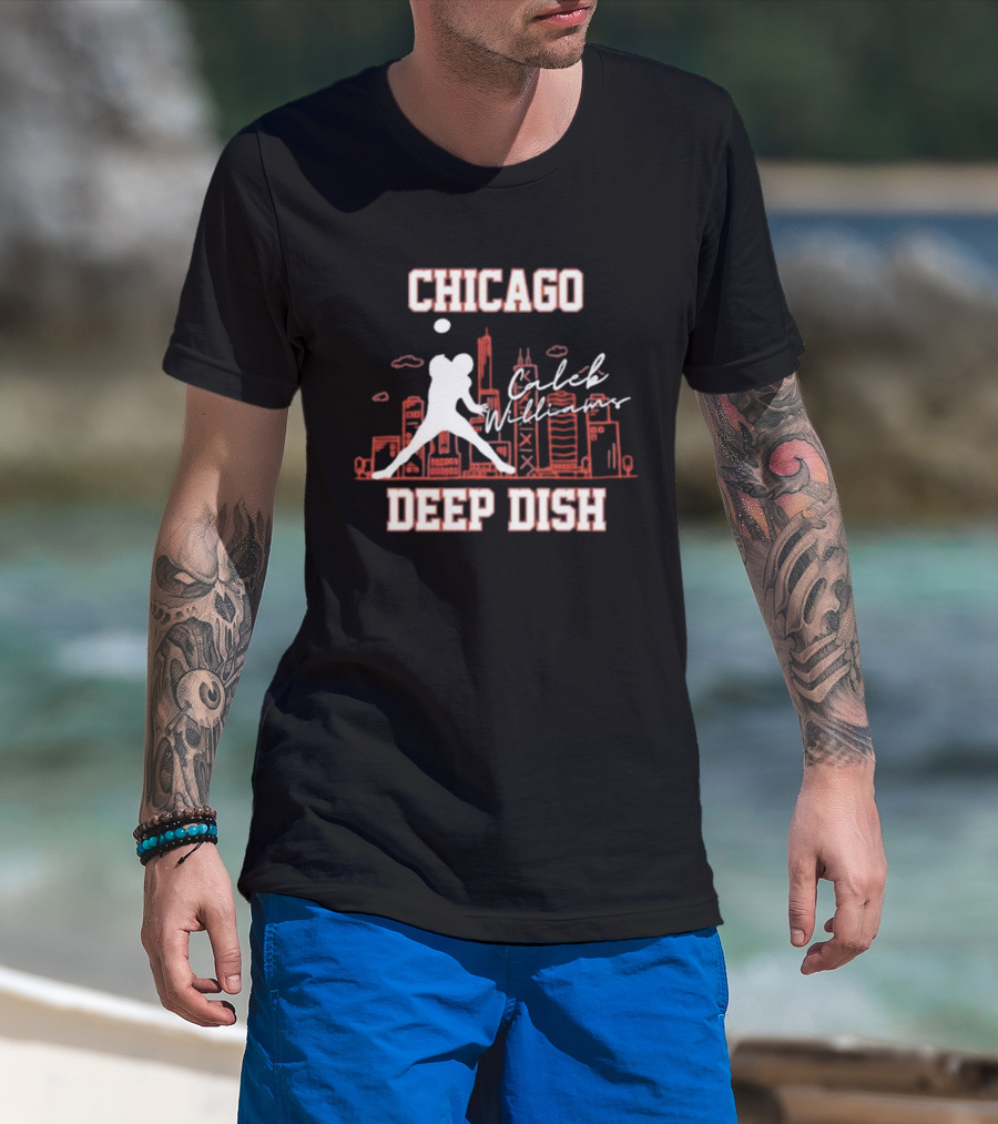 Caleb Williams Chicago Deep Dish Football Skyline T-Shirt