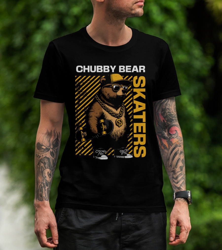 CHUBBY BEAR SKATERS Dollar Chain Sunglasses Cool Black And Yellow T-Shirt