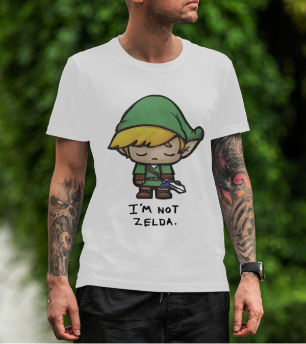I'm Not Zelda Sad Cartoon Character In Green T-Shirt