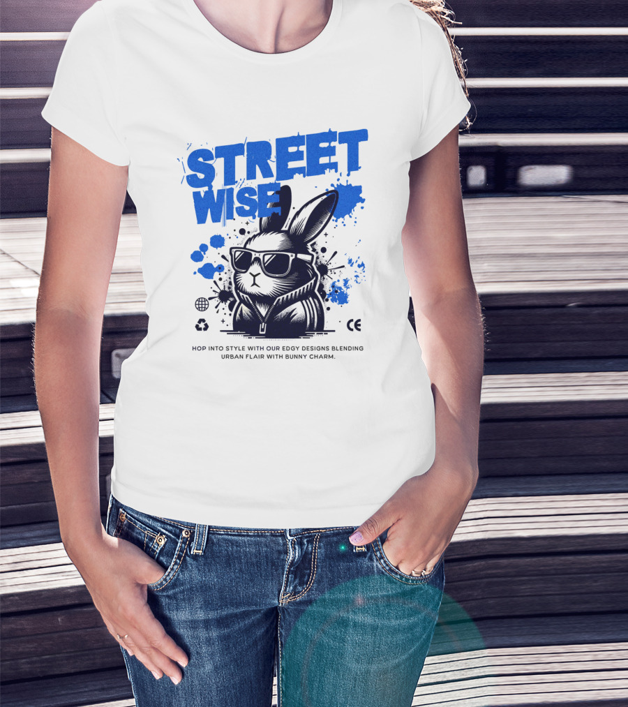 STREET WISE Urban Flair Bunny Charm Hip Hop T-Shirt