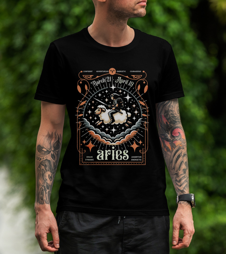 Confident Adventurous Aries Zodiac March 21 April 19 Energetic Courageous Brave Dynamic Assertive Energetic T-Shirt