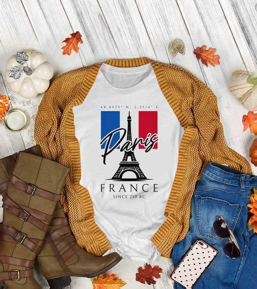 Paris France Eiffel Coordinates Since 259 BC T-Shirt