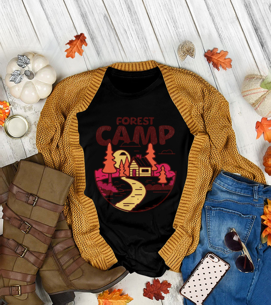 Forest Camp Cabin Path Sunset T-Shirt