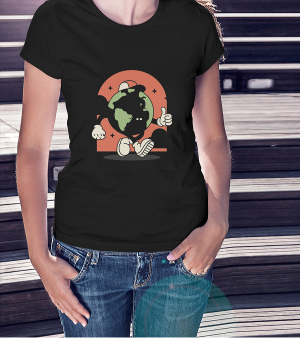 Good Morning World Smiling Earth Character Thumbs Up Classic T-Shirt