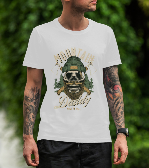 Mountain Daddy Made To Last Bearded Skull With Axes And Trees T-Shirt