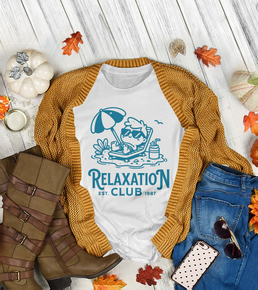 Relaxation Club Est. 1987 Sunglasses Lounge Chair Umbrella Drink T-Shirt