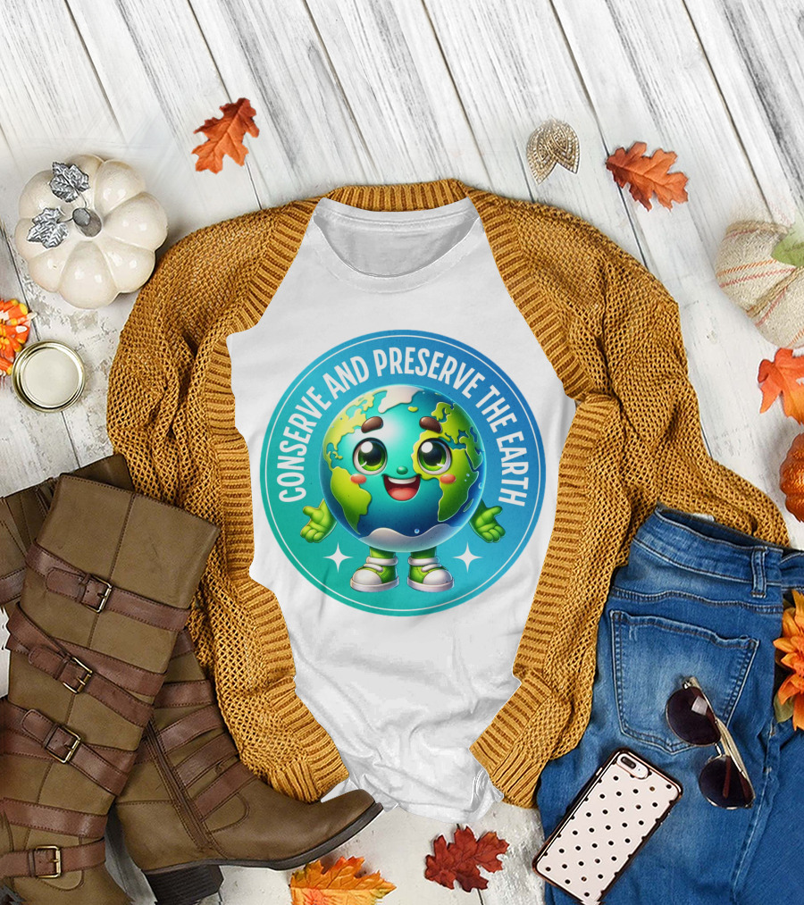 Conserve and Preserve the Earth Retro Earth Day Celebration Mascot T-Shirt