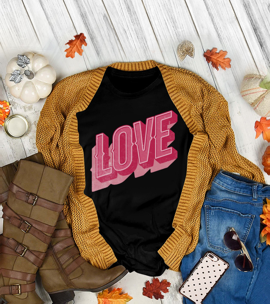 Retro Love Lettering Typography Valentines Day T-Shirt
