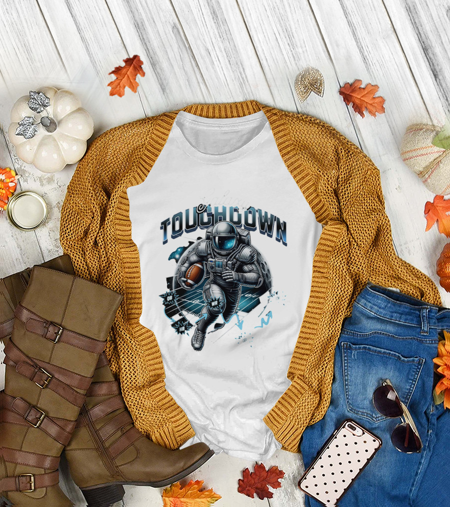 Galaxy Touchdown Astronaut Football QB WR HB RB TD T-Shirt