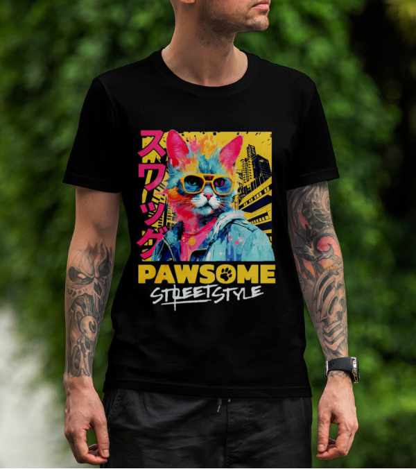 Pawsome Streetstyle Cat With Jacket And Sunglasses Urban Cityscape T-Shirt