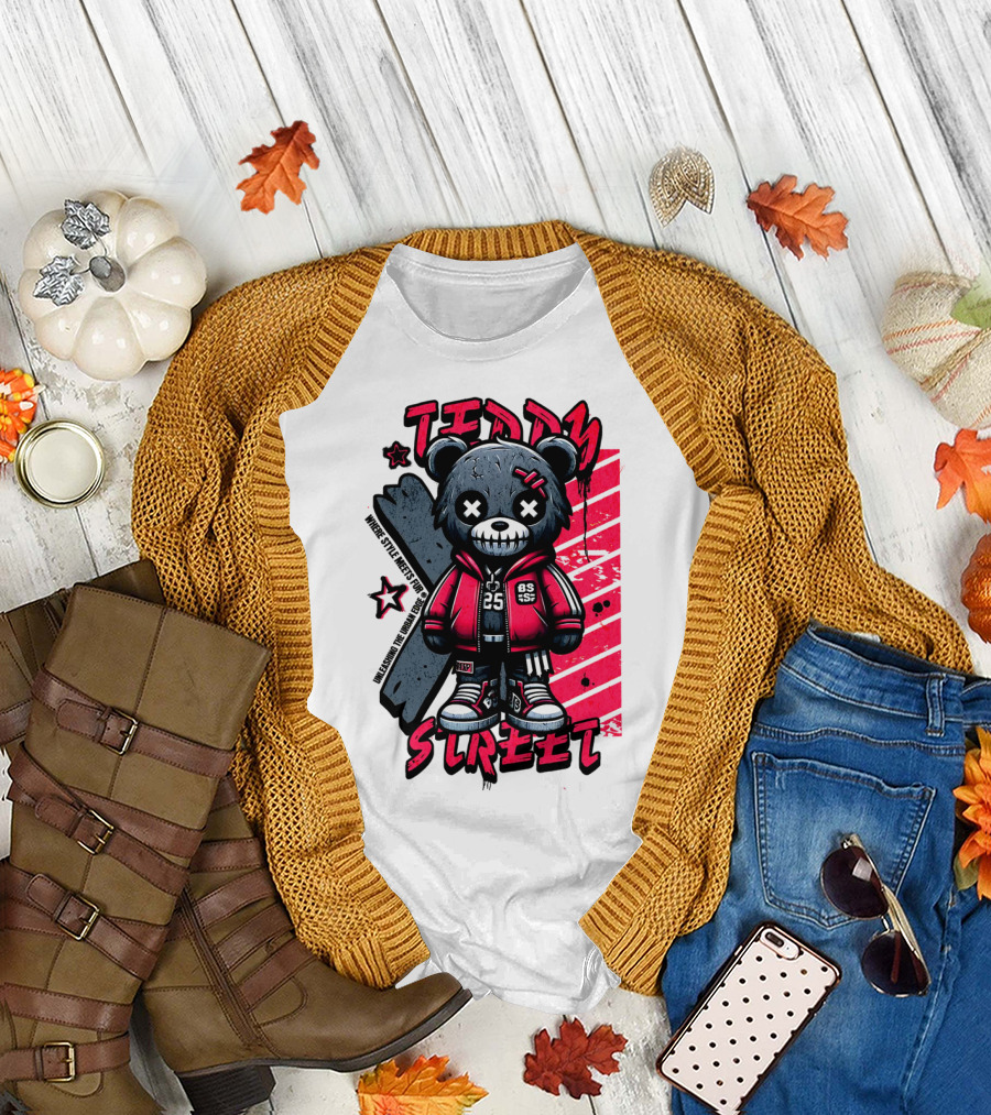 Teddy Street 85 Haunted Teddy Bea with Grunge Style Elements T-Shirt