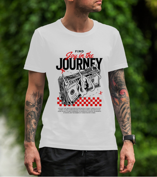 Find Joy In The Journey Dollar Bills Red Checker Elements T-Shirt