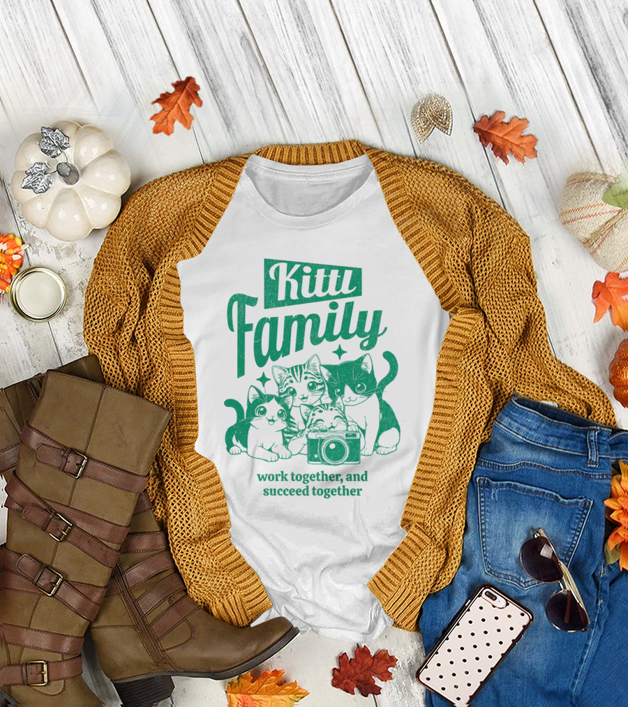 Kittl Family Work Together and Succeed Together Cats with Camera T-Shirt