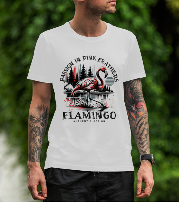 Passion In Pink Feathers Flamingo Authentic T-Shirt
