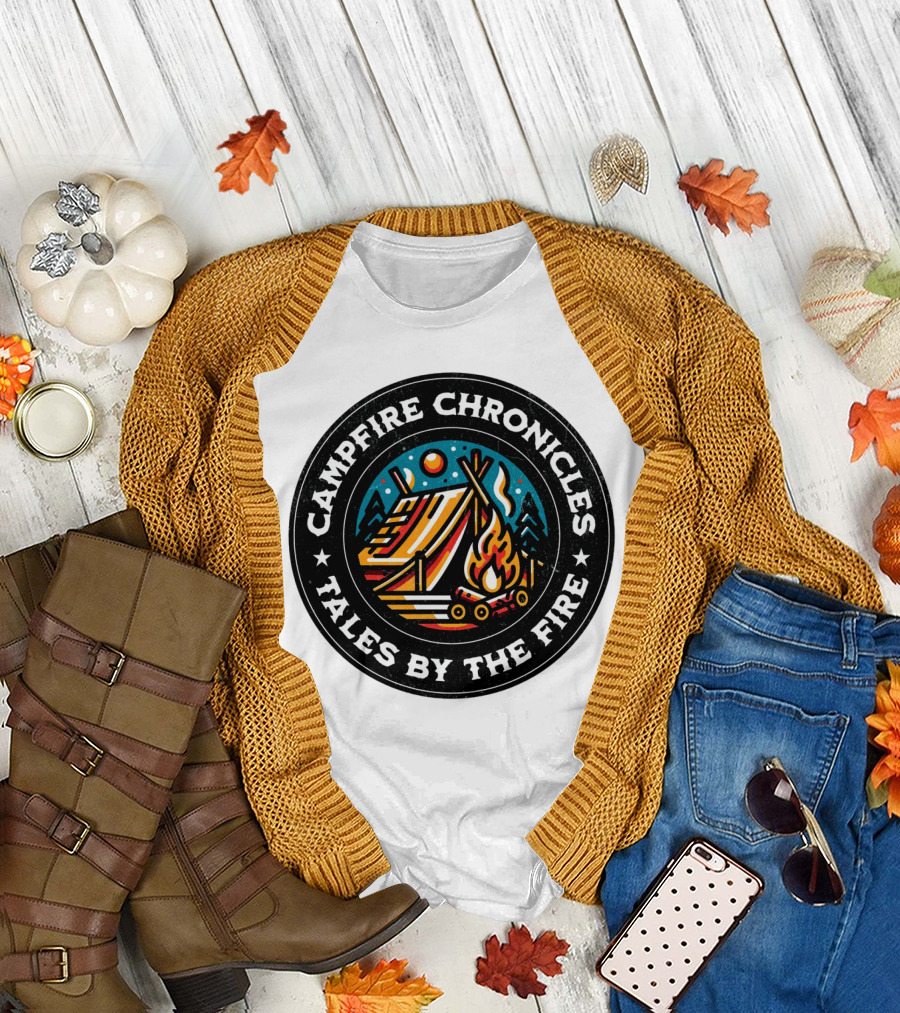 Campfire Chronicles Tales by the Fire Moonlit Tent and Bonfire Scene T-Shirt