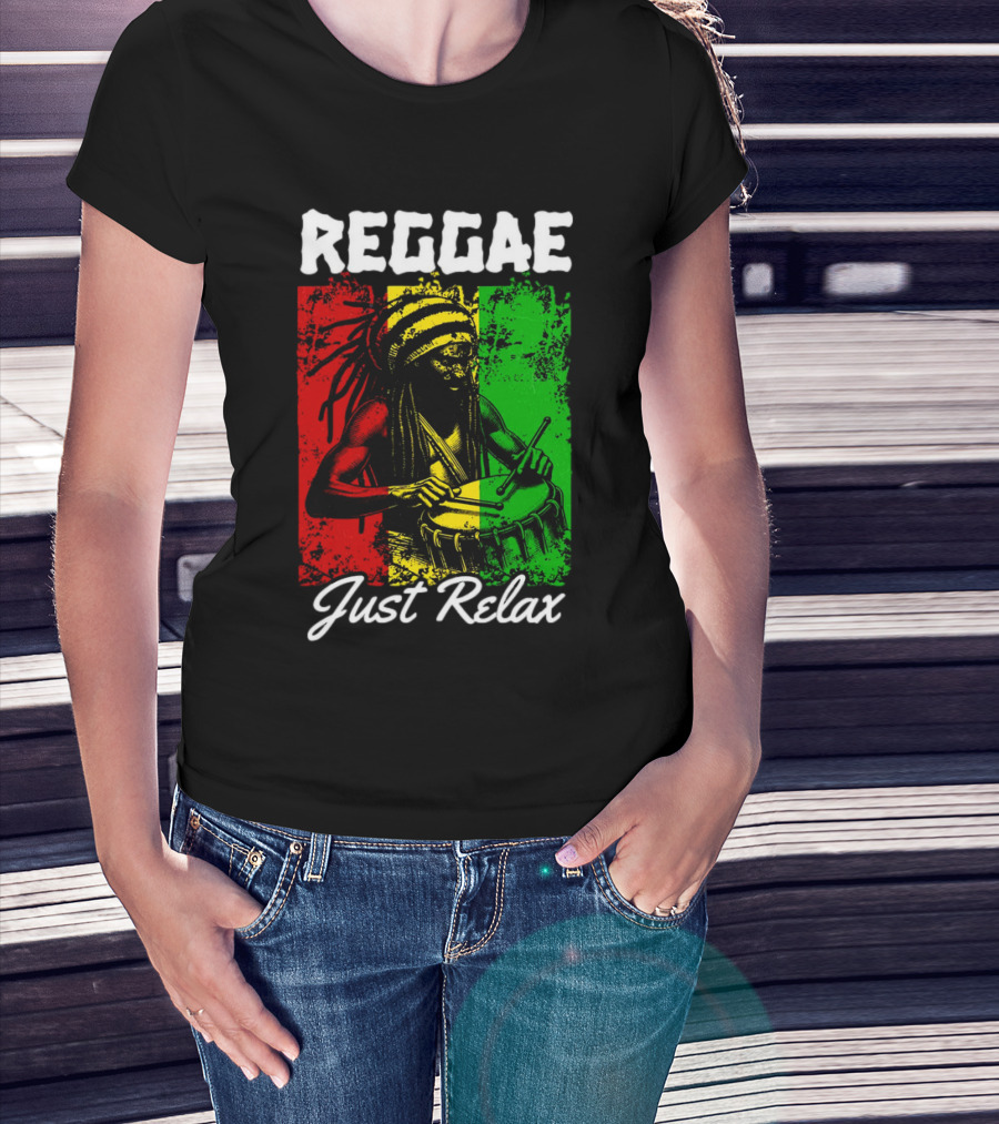 REGGAE Just Relax Rasta Drummer Red Yellow Green T-Shirt