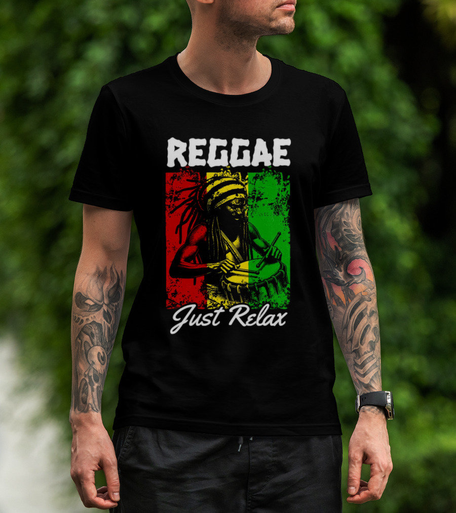 REGGAE Just Relax Rasta Drummer Red Yellow Green T-Shirt